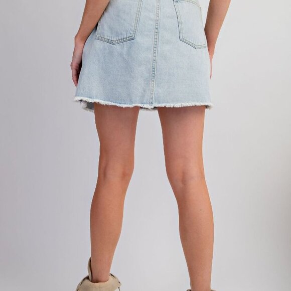50109 EASEL Lt Blue Denim Mini Skirt w Contrast Panel S/M/L - Picture 3 of 3